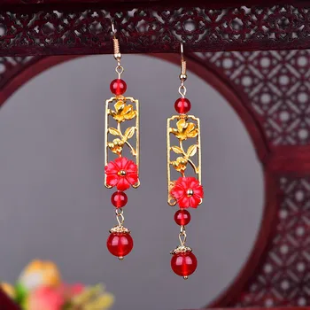 

Chinese Dangle Drop Earrings For Women Handmade Jewelry Vintage Flowers Jewelry for Girl Simple Design Bead DropShipping