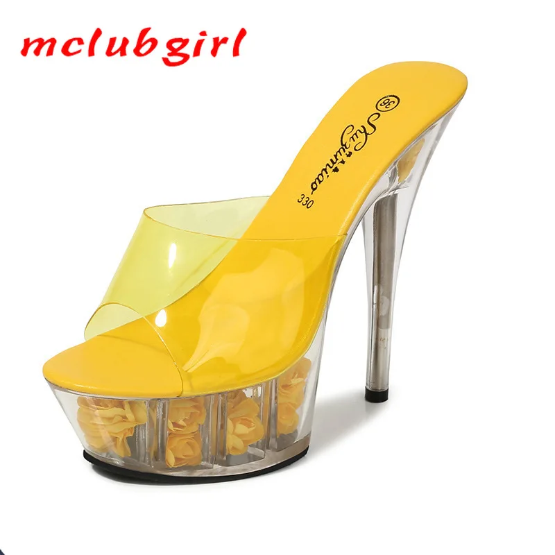 Mclubgirl/босоножки с цветочным принтом на очень высоком каблуке для ночного клуба; женская обувь; обувь со стальным украшением; Водонепроницаемая платформа с кристаллами; LFD