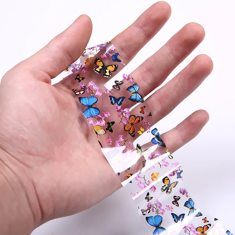 Бабочка Цветочный дизайн ногтей голографическое украшение из фольги обертывание переводная Фольга для ногтей переводная Голографическая фольга наклейка