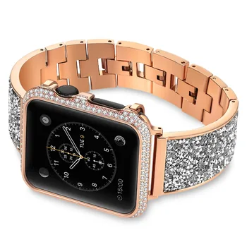 

Luxury Rhinestone Diamond Stainless Steel Loop strap band For apple watch 44mm 40mm Bracelet For iwatch Series 4/3/2/1 38mm 42mm