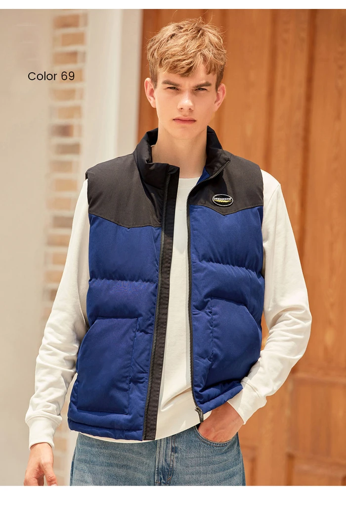 Giordano Men Coats Embroidery Stand Collar Contrast Quilted Vest Wrinkle Resistance Zip Front Roupas Masculina 01079741