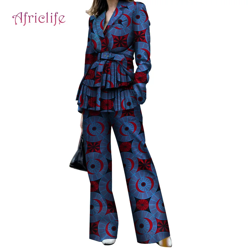 Африканская Одежда Для Женщин Дашики Африканский принт Женский блейзер и широкие брюки 2 шт. комплект размера плюс Анкара одежда WY4109 - Цвет: 5