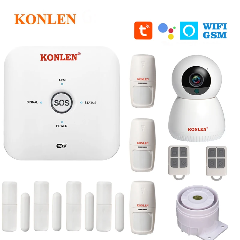 Беспроводная система сигнализации KONLEN Tuya WIFI GSM датчик двери детектор дыма IP