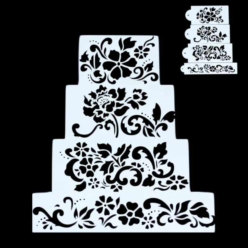 

4pc Wedding Cake Decoration Spray Pattern DIY Painting Template Scrapbooking Photo Album Embossing Bullet Journal Accessories