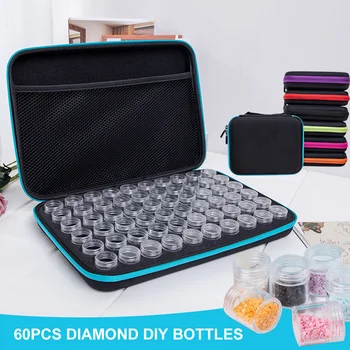 

60PCS Bottles Rhinestone Embroidery DIY Diamond Painting Tools Container With Storage Bag Box Carry Organizer Case Handbag ^_^