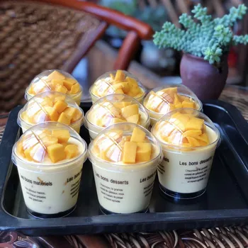 

50pcs High quality creative round transparent dessert cups wedding birthday party favor DIY decoration cake plastic cup with lid