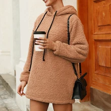 Sfit Women's Autumn Winter Fleece Long Sleeve Sweatshirt Pullover Jacket Coat Solid Loose Warm Casual Hooded Tops Streetwear