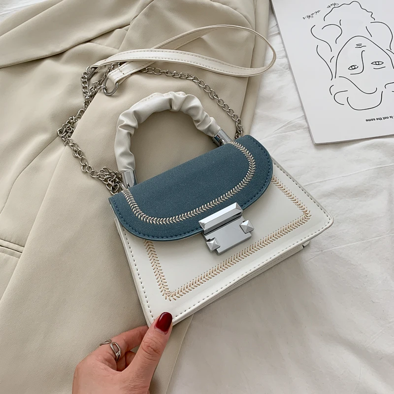 

Mini Simple PU Leather Tote Bags For Women 2020 Contrast Color Chain Lock Shoulder Handbags Female Travel Fashion Crossbody Bag