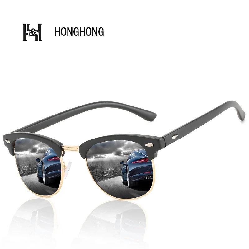 

2022 HONGHONG Fashion Rivet Decorative Sunglasses For Men And Women Brand Eyewear Model Polarized Square Shade Sun Glass