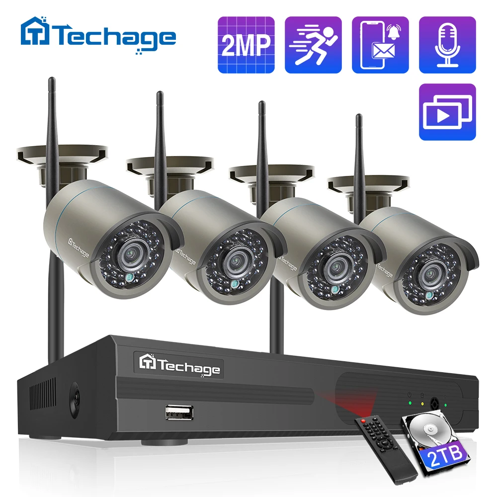 Techage 8CH 1080P Wireless NVR Kit CCTV System 2MP WiFi Audio Record IP Camera IR Outdoor Video Secu