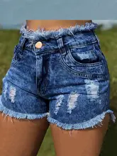 Cintura alta hem rasgado denim shorts feminino verão moda estilo rua casual perna reta jean shorts para senhoras