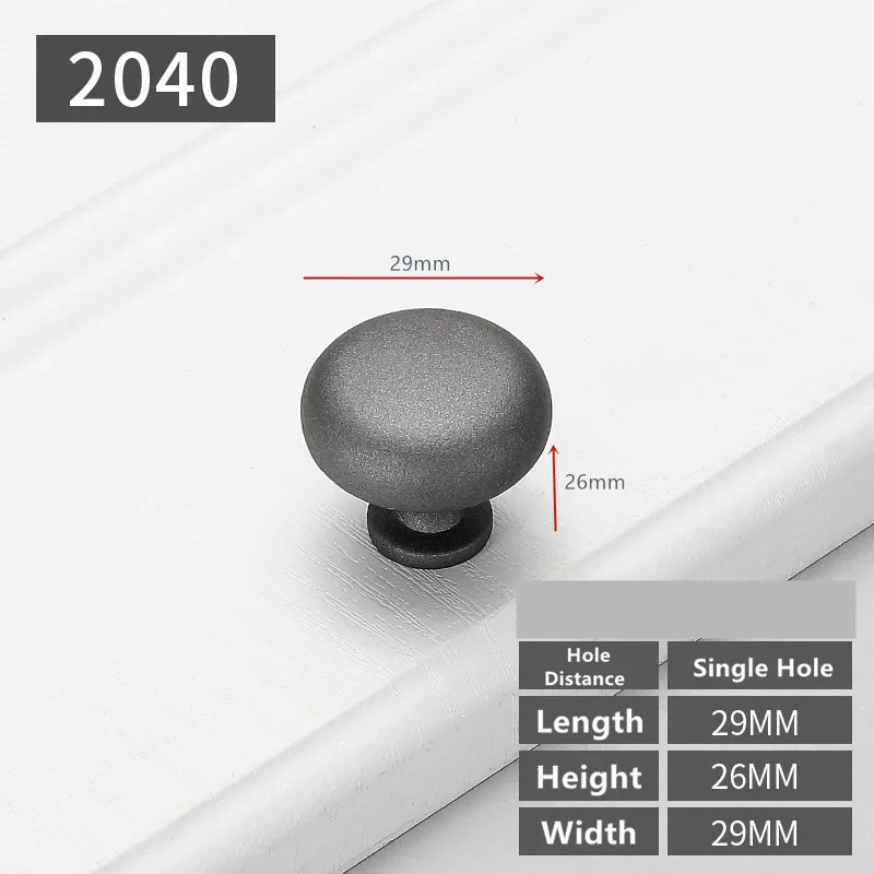 2040- Single hole Современные серые ручки для шкафа, твердые ручки для ящиков, ручки для кухонного шкафа, ручки для мебели, фурнитура для шкафа, аксессуары для ванной комнаты - Цвет: 2040- Single hole