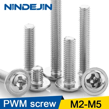 

NINDEJIN 50pcs M3 M4 M5 304 Stainless Steel Cross Phillips Pan Round Truss Head with Washer Padded Collar Machine Screw PWM