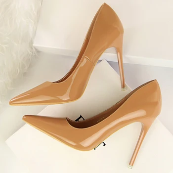 

2020 New Women 10.5cm High Heels Nude Valentine Pumps Leather Escarpins Luxury Glossy Lady Shoes High Heels Scarpins Prom Shoes