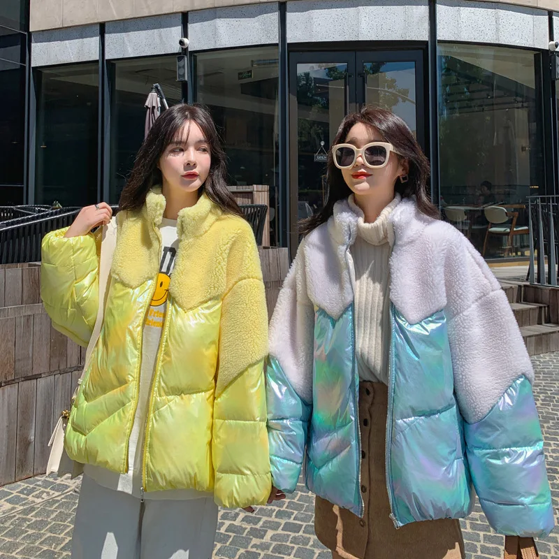 

2019 Winter New Style Bright Surface Colorful Cotton Coat Korean-style Trend of Fashion Large Particles Berber Fleece Joint Cott