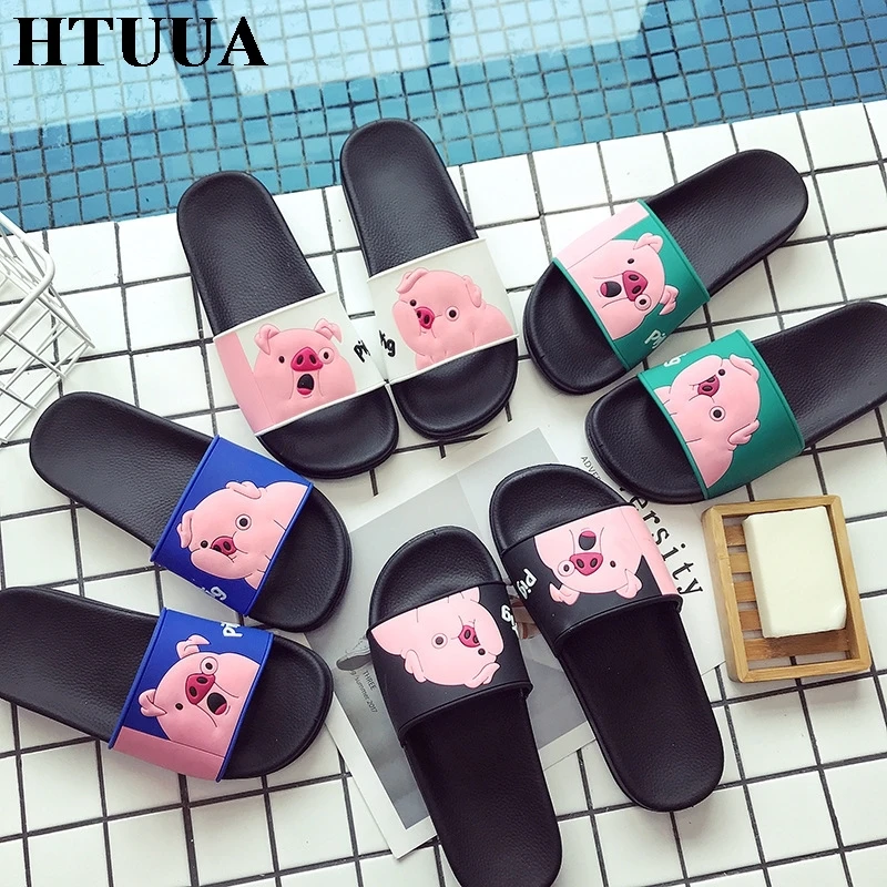 HTUUA/Новинка; тапочки со Свинкой; женские шлепанцы на плоской подошве; домашние тапочки; пляжные вьетнамки; летние сандалии; женская обувь; SX2301
