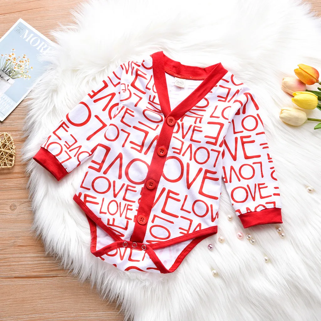 Детский комбинезон на День святого Валентина для маленьких мальчиков и девочек, бант на боди, комплект одежды из 2 предметов, модная однобортная одежда для малышей, комбинезон для мальчиков