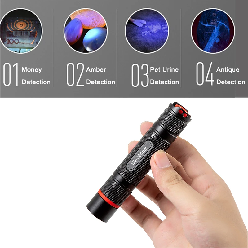 Topcom LED UV 손전등, 강력한 5W UV 토치, USB 충전식, 블랙 필터 라이트, 위조 방지 감지, 365nm
