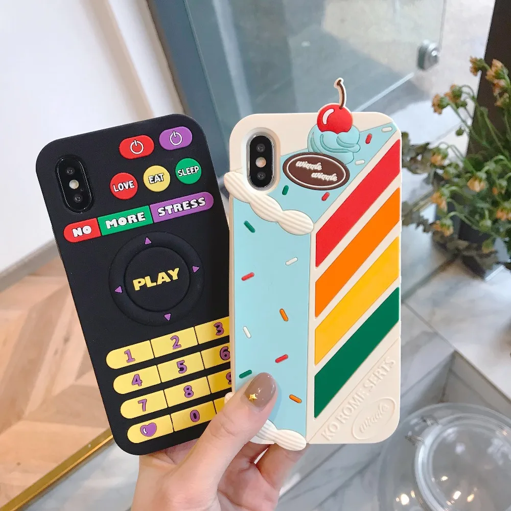 Для iPhone 11 11 Pro X XS XR XS Max 6 6s 7 8 Plus 3D мороженое пульт дистанционного управления мультяшный Мягкий силиконовый чехол задняя крышка для телефона