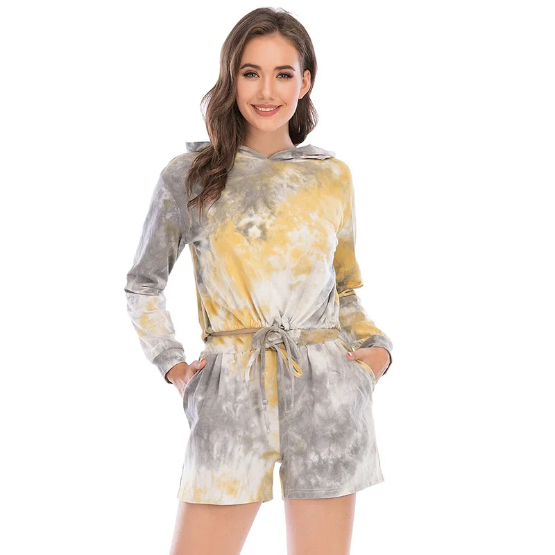 

Pajamas for Women Fashion Home Clothes Tie Dye Hooded Cotton Sleepwear Comfortable and Breathable Wearable Pajama Set Summer