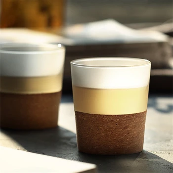 

Creative Thickened Heat-resistant Transparent Glass Tea Cup Cork Set Household Frosted Glass Drinking Cup B029