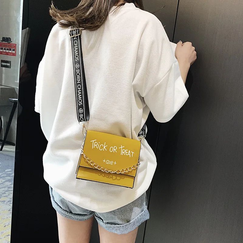 

INS Bag Women's 2019 New Style Fashion Korean-style Bright Surface Chain Hand Square Sling Bag Versatile Wide Shoulder Trendy Ba