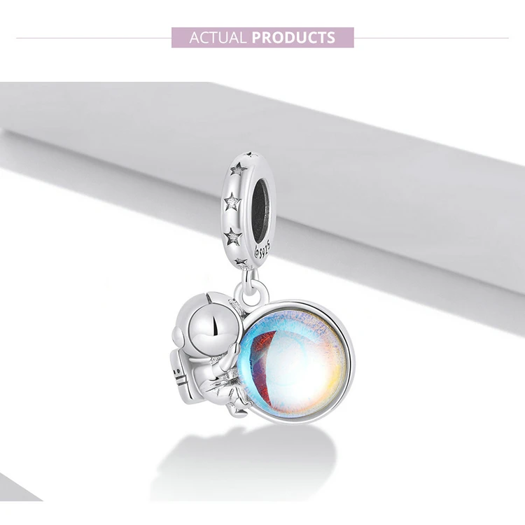 couple rings WOSTU 925 Sterling Silver Moonstone Rainbow Charm Necklace Beads Fit Original Bracelet Bangle Space Astronaut Style Jewelry Gift choker necklace