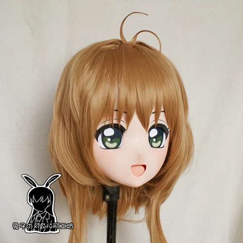 (Rabbit 87) Resin Cross dress Pretty Girl Head BID Doll Mask Japanese Anime Kigurumi Mask Cosplay with Wig