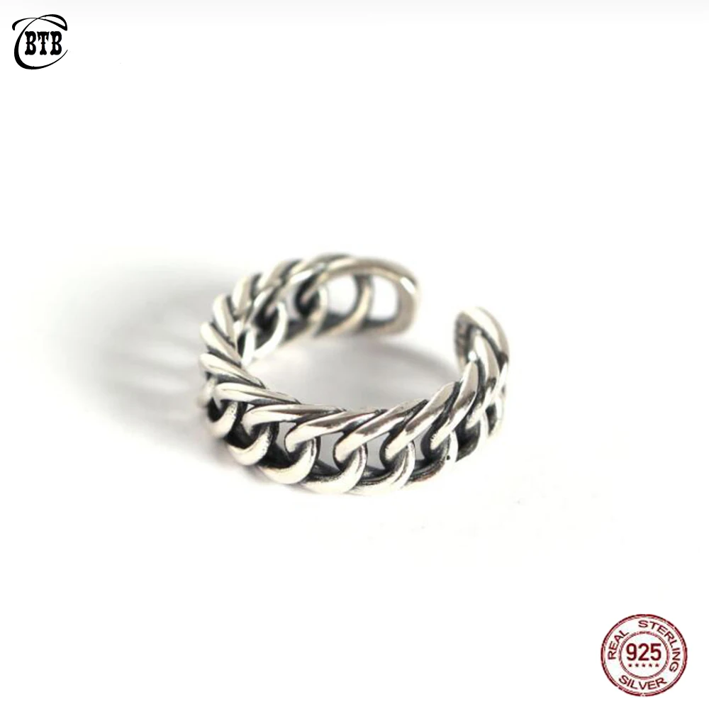 

New 925 Sterling Silver Vintage Woven Multi-Layer Winding Tank Chain Braided Ring Women Punk Heavy Open Rings Fashion Jewelry