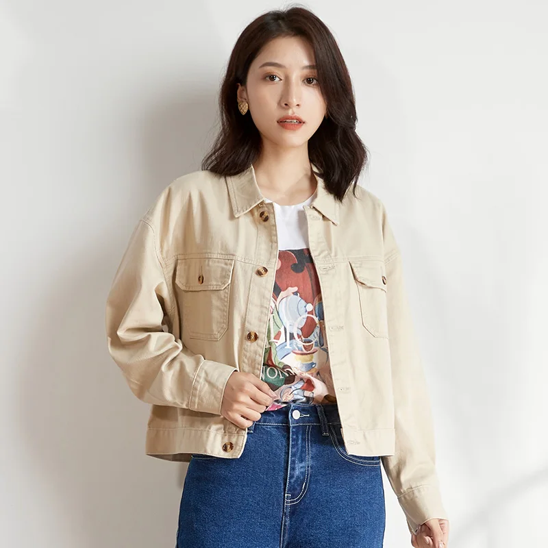 Женская короткая джинсовая куртка LEIJIJEANS классическая цвета слоновой кости