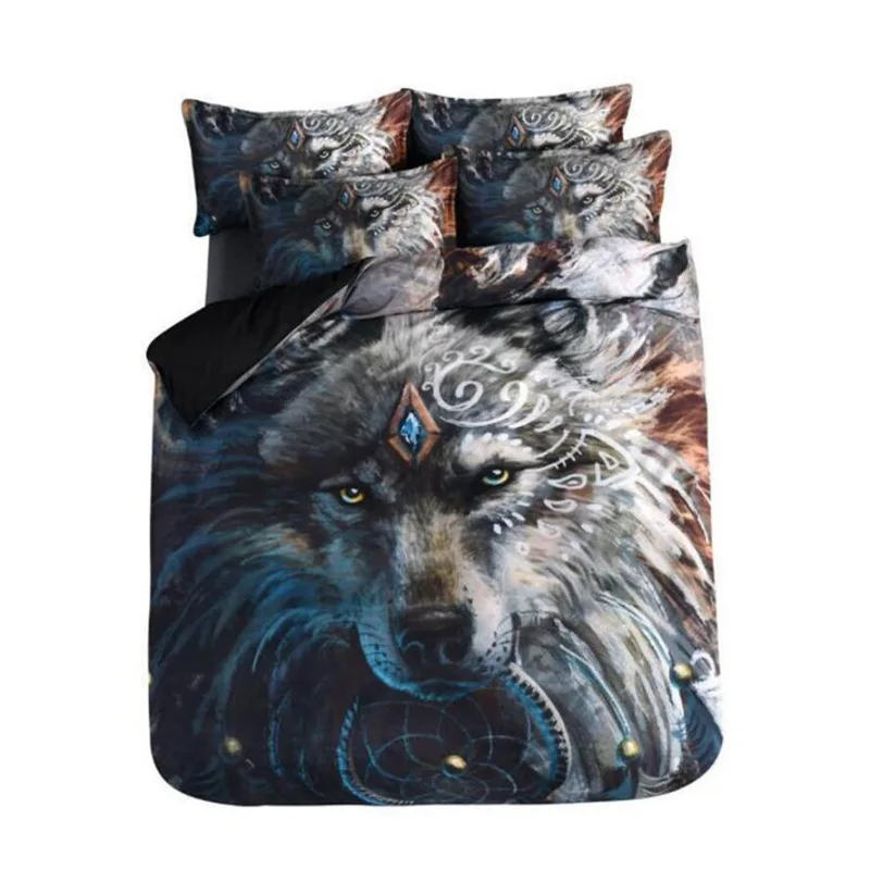 Постельное белье с объемным рисунком волка, Комплект постельного белья из трех предметов, четыре бумажных комплекта