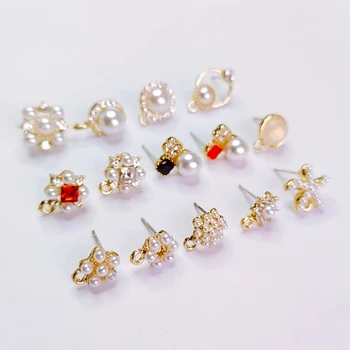 

KC Gold Color Plated Rhinestone Pearl Stud Earrings Simple Eardrop Pendant Charms Jewelry Component Diy Handmade Material 6pcs