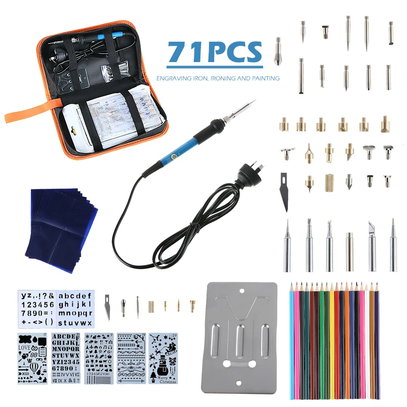 

71Pcss 220V 60W Soldering Iron Kit Adjustable Temperature Electric Solder Welding Tools For Pyrographic Wood Carve