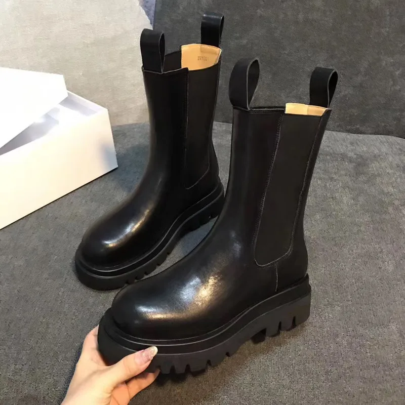 Timalina Europe Style Women's Shoes Women Boots Autumn Cowskin Leather Half Boots Thick Heels Fashion Martin Boots Round Toe