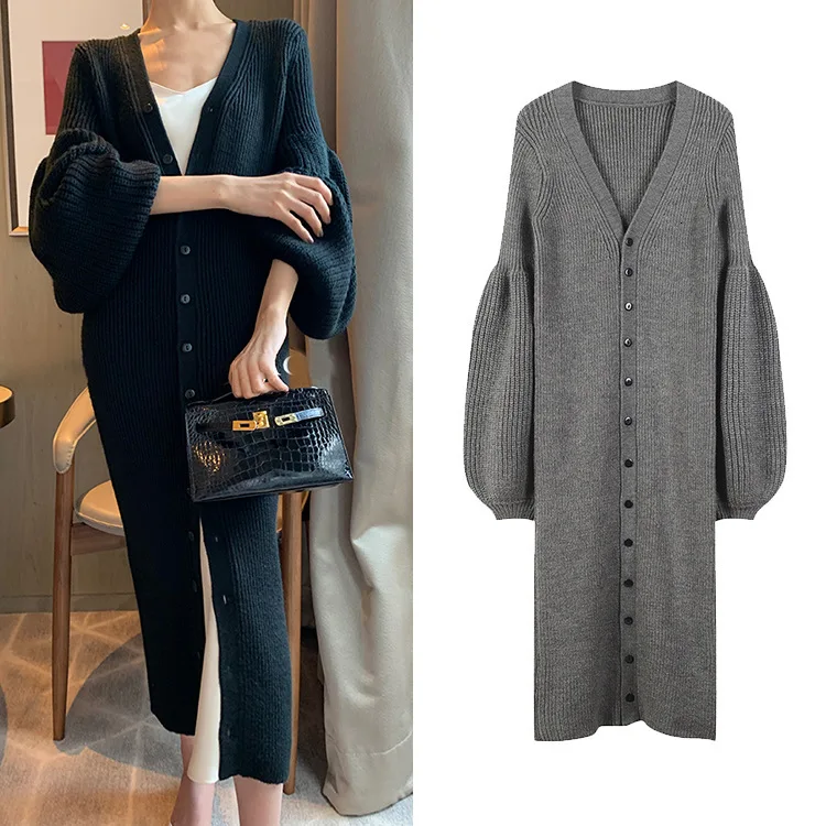 [EWQ] New Autumn and Winter Long Sweater Coats Women Long-sleeved Sweaters Female Solid Color Women Clothing QL854