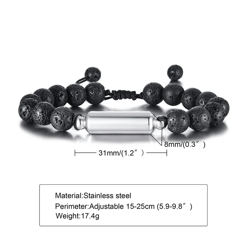 Men Urn Bracelet Volcanic Rock Beaded Adjustable Bracelets for Urns Jewelry for Ashes Cremation Brazalets