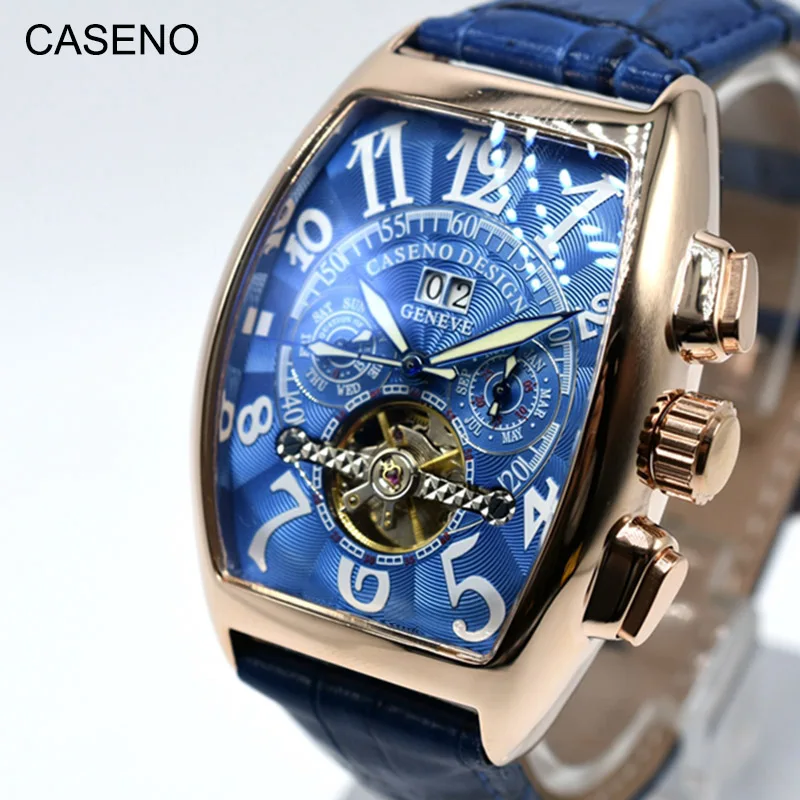 Men Watch Mechanical watch Automatic Skeleton Leather Wristwatch Tourbillon Clock CASENO