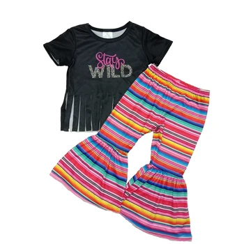 

toddler girl clothes set spring baby girl outfit o neck print top match stripe colorful bell bottom pant children kid clothes