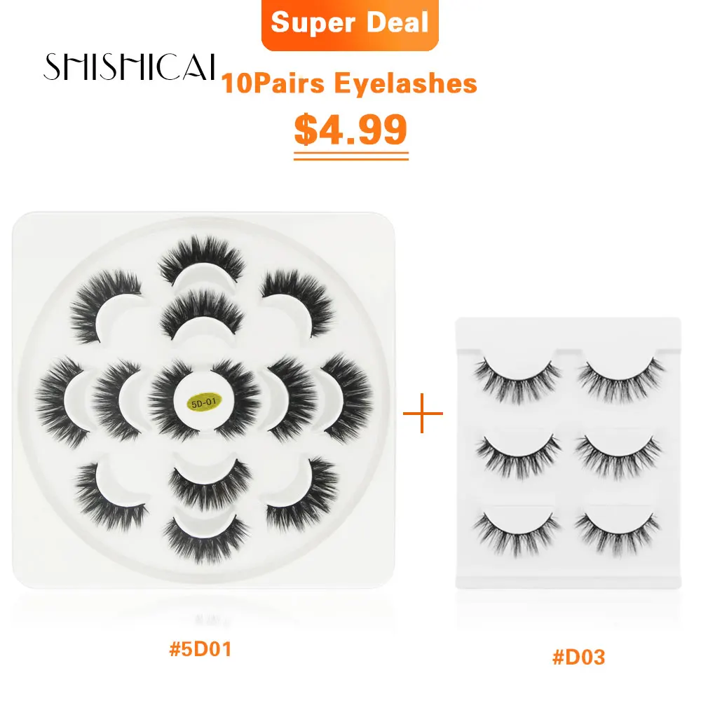 

SHISHICAI 10 Pairs 3D Mink Eyelashes 100% Cruelty Free Lashes Handmade Reusable Natural Eyelashes Popular False Lashes Makeup