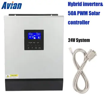 

2400W Hybrid Solar Inverter Built in 50A PWM Solar Controller Pure Sine Wave 24VDC Input 220VAC Output AC Charger for Home Use