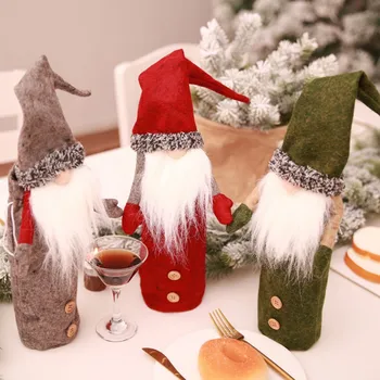 

2018 Christmas Decoration Santa Claus Elf Bottle Set Festival New Year Dinner Party Christmas Decorations for Home