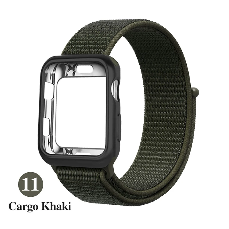Army green khaki Спортивный Мягкий ремень дышащий нейлоновый ремешок+ чехол для apple Watch 5 4 3 2 1 серия 38 мм 42 мм ремешок для iwatch 40 мм 44 мм ремешок - Цвет ремешка: Army green khaki