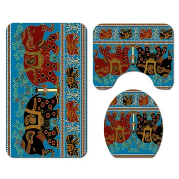 

Elephant Printed Carpet Toilet Mat Three-Piece Set Soft Non-Slip Contour Mat Toilet Lid Toilet Floor Rug Bathroom Decoration