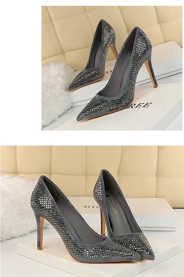 Plardin/Модная женская обувь на высоком каблуке Изящные замшевые туфли-лодочки на высоком каблуке с острым носком и стразами для ночного клуба