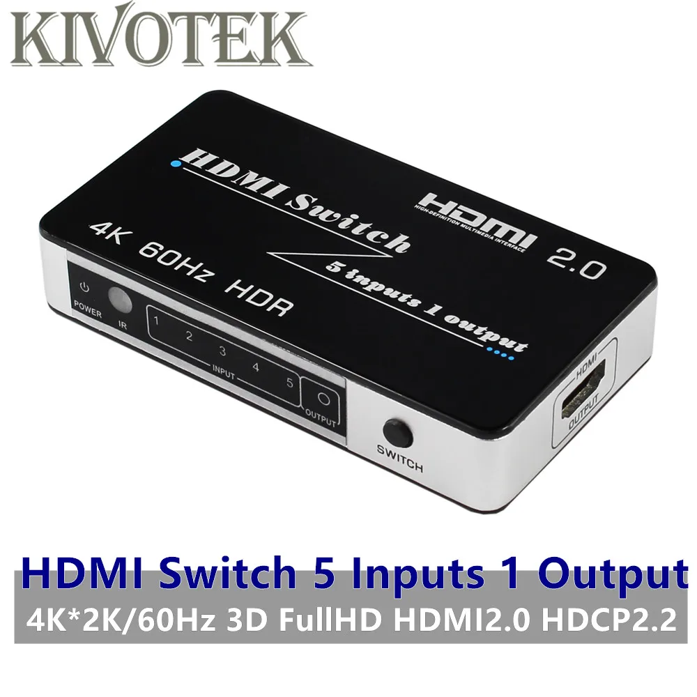 HDMI Switch Switcher Adapter 5x1 4K*2K/60Hz 3D FullHD 1080p HDMI2.0 HDCP2.2 IR RC Control Power Supply For HDTV PC Free Shipping |