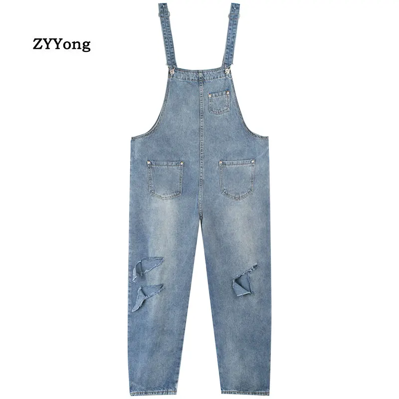2021 Men Leisure Casual Jeans Pants Male Harem Cargo Blue Color Ripped Hole Jumpsuit Rompers Loose Fashion Trousers Size M