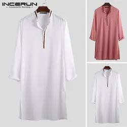 INCERUN мужские мусульманские кафтан с воротником-стойкой в стиле ретро с длинными рукавами, кафтан, Саудовская Аравия Дубай мужские халаты