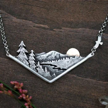 

Wandering River Mountain Valley Sunset Nature Necklace Silver Plated Pendant Necklaces Women Fashion Jewelry