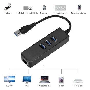 

USB Extention Data Transfer Suitable for PC MacBook Pro Tablet 3 Ports USB 3.0 LAN+RJ45 Gigabit Ethernet Connector Adapter Hub