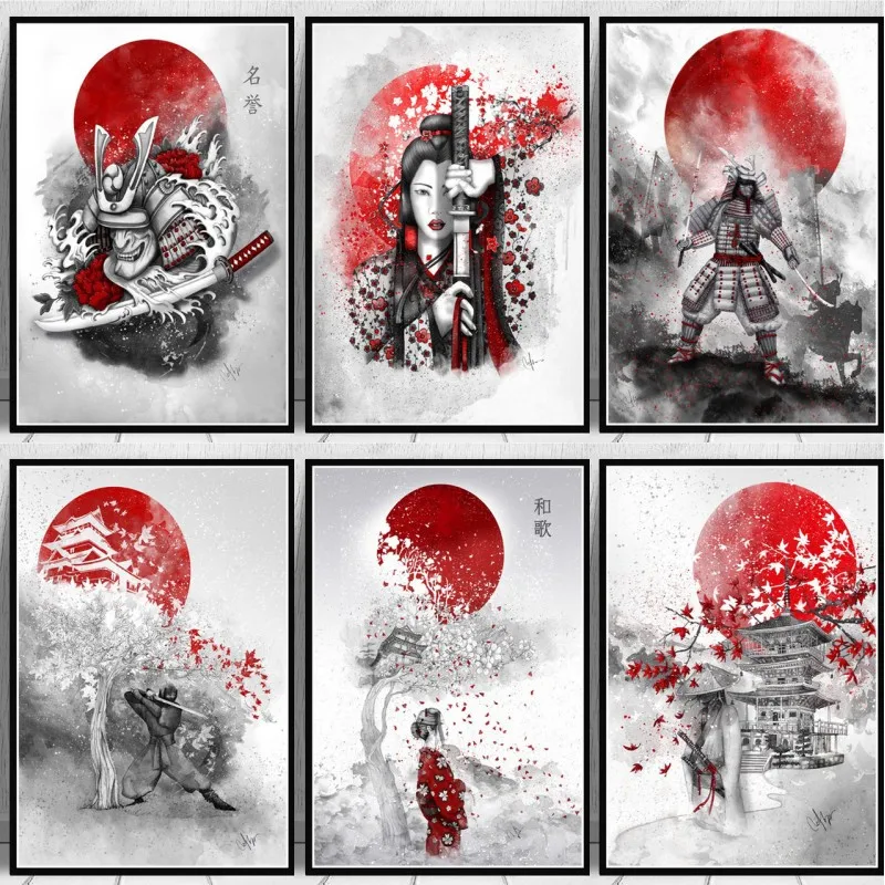 Плакат настенный художественный японский дзен чернила Bonsa Bushido Samurai Kanji Картина на холсте принты для гостиной